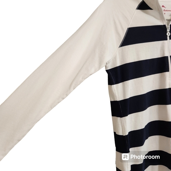 Tommy Bahama Quarter Zip Striped Dress Long Sleeve Moc Neck, sz S - Picture 3 of 9